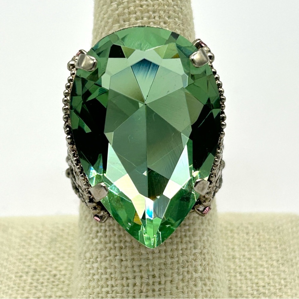 Sorrelli Crystal Green Teardrop Band Ring - Picture 2 of 4